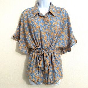 Anthropologie Bishop‎ + Young Lightweight Floral Tie Waist Blouse S Boho Indie